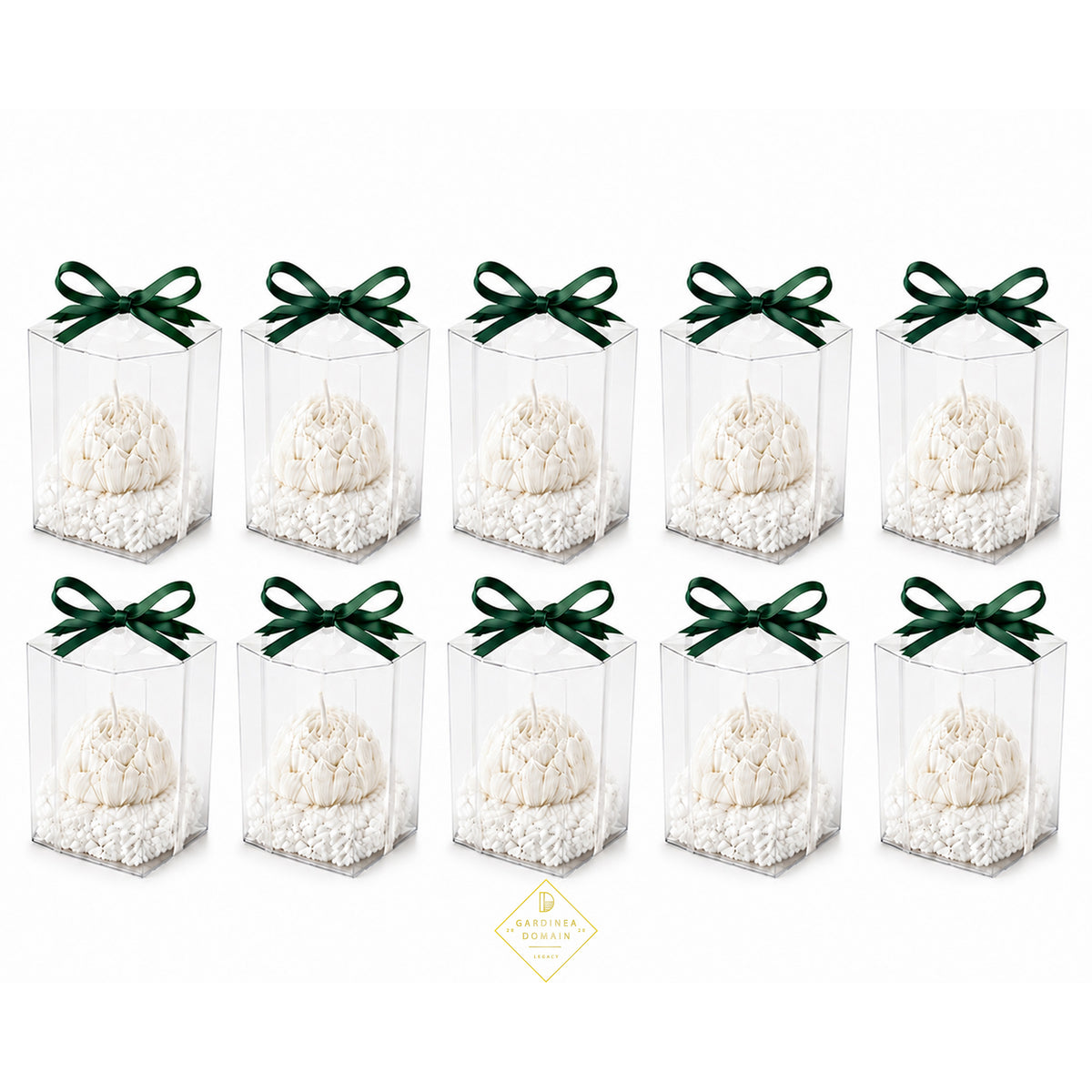 Marturie botez bujor verde Gardinea Domain®, in cutie personalizata cadou, ceara de soia 100% naturala, vegana, Verde