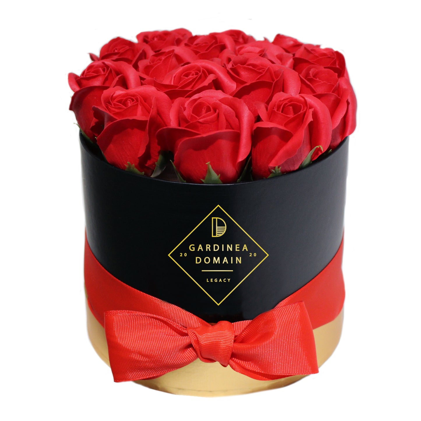 Aranjament floral 15 trandafiri rosii, cutie neagra cadou