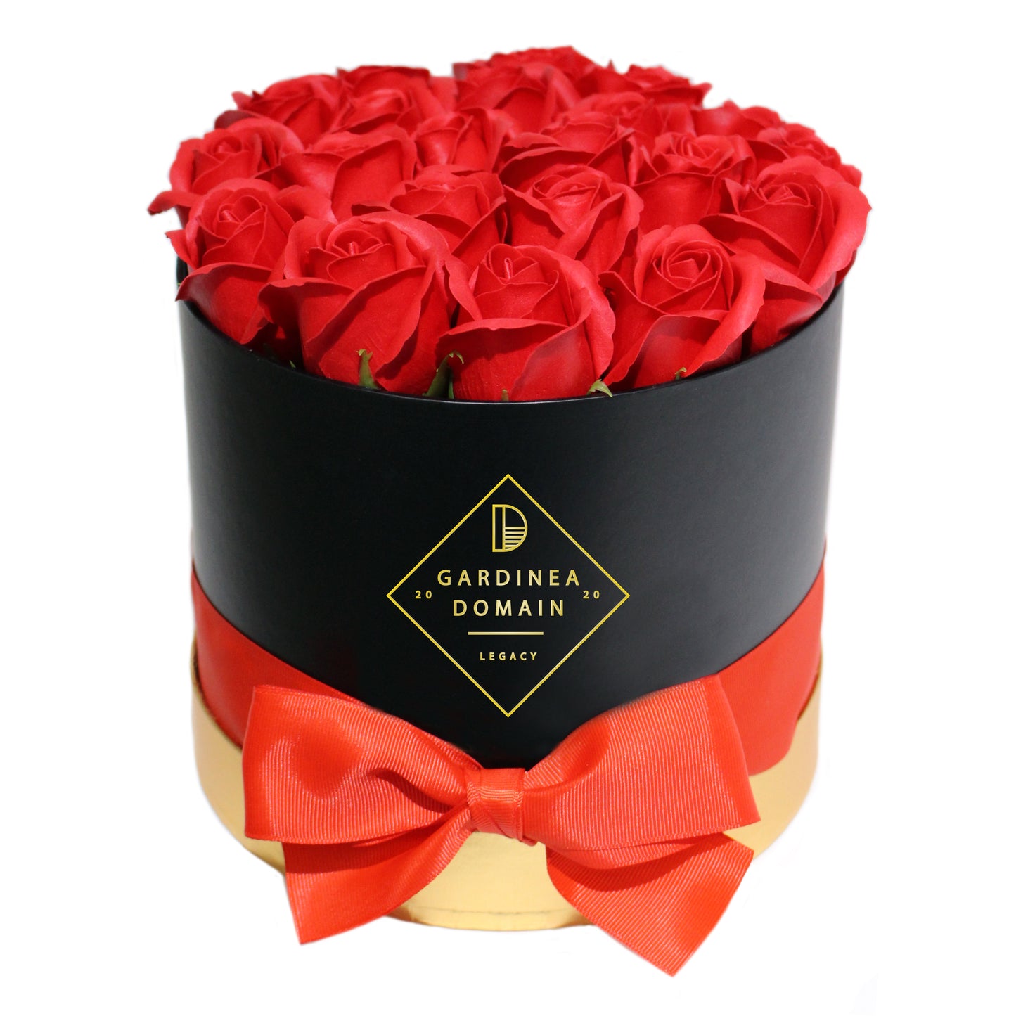 Aranjament floral 21 trandafiri rosii, cutie neagra cadou