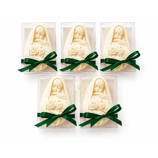 Set 5 marturii pentru botez bebelus verde Gardinea Domain®, in cutie personalizata cadou, ceara de soia 100% naturala, vegana, Verde