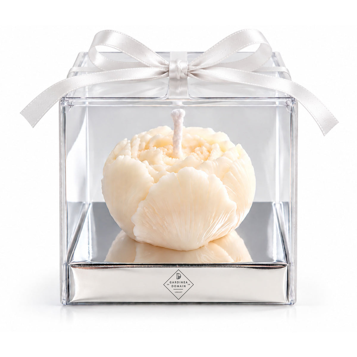 Set 5 marturii pentru botez / nunta bujor alb Gardinea Domain®, in cutie personalizata cadou, ceara de soia 100% naturala, vegana, Alb
