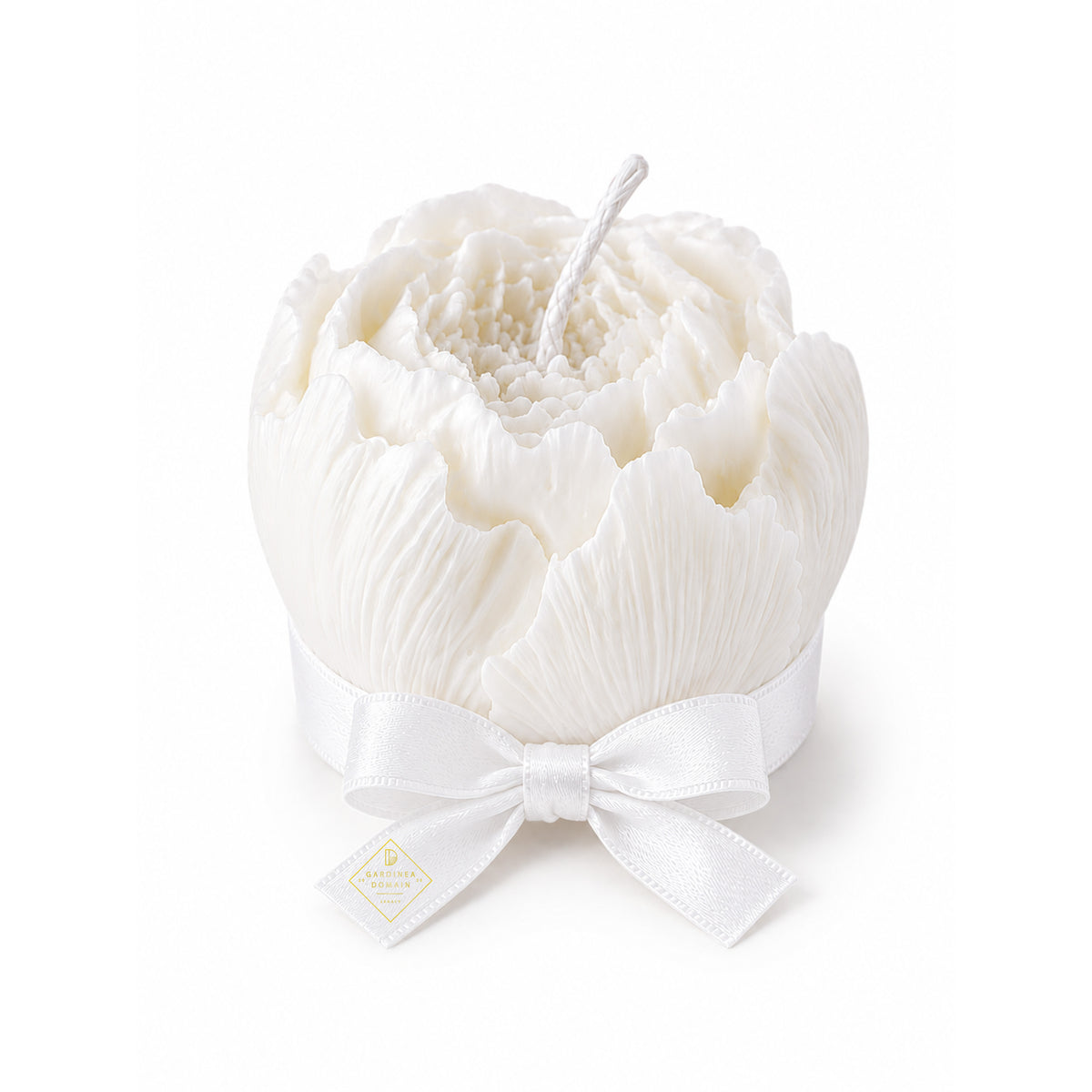 Set 10 marturii pentru botez bujor alb Gardinea Domain®, in cutie personalizata cadou, ceara de soia 100% naturala, vegana, Alb