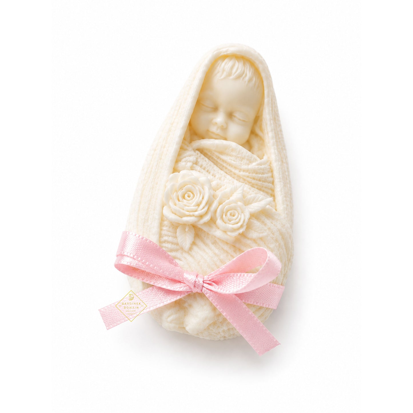 Marturie botez bebelus roz Gardinea Domain®, in cutie personalizata cadou, ceara de soia 100% naturala, vegana, Roz
