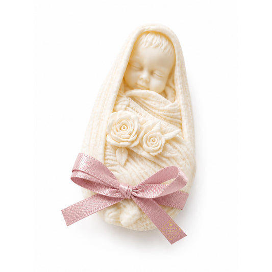 Marturie botez bebelus roz pudrat Gardinea Domain®, in cutie personalizata cadou, ceara de soia 100% naturala, vegana, Roz pudrat