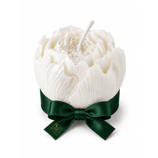 Marturie botez bujor verde Gardinea Domain®, in cutie personalizata cadou, ceara de soia 100% naturala, vegana, Verde