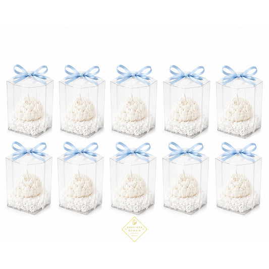 Set 10 marturii pentru botez bujor albastru deschis Gardinea Domain®, in cutie personalizata cadou, ceara de soia 100% naturala, vegana, Albastru deschis