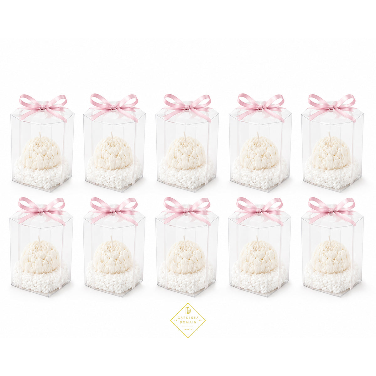 Set 10 marturii pentru botez bujor alb Gardinea Domain®, in cutie personalizata cadou, ceara de soia 100% naturala, vegana, Alb