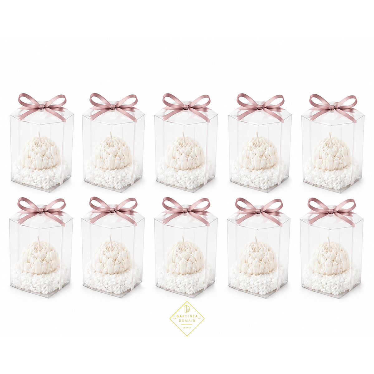 Set 10 marturii pentru botez bujor alb Gardinea Domain®, in cutie personalizata cadou, ceara de soia 100% naturala, vegana, Alb