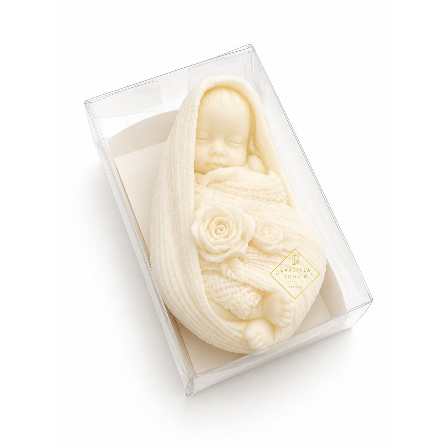 Marturie botez bebelus roz Gardinea Domain®, in cutie personalizata cadou, ceara de soia 100% naturala, vegana, Roz