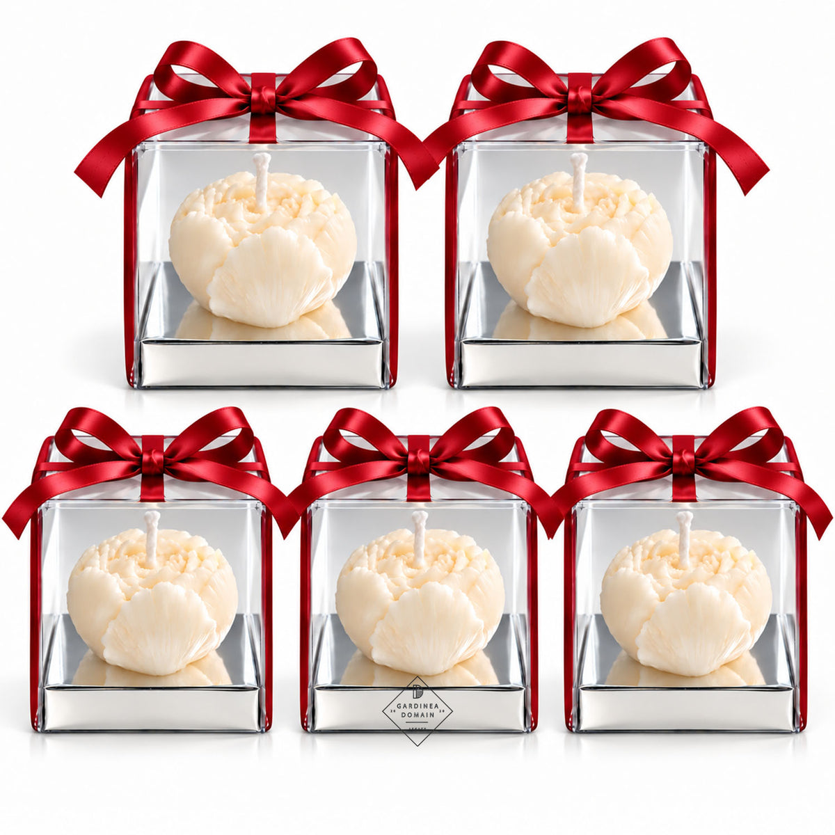 Set 5 marturii pentru botez / nunta bujor albastru deschis Gardinea Domain®, in cutie personalizata cadou, ceara de soia 100% naturala, vegana, Albastru deschis