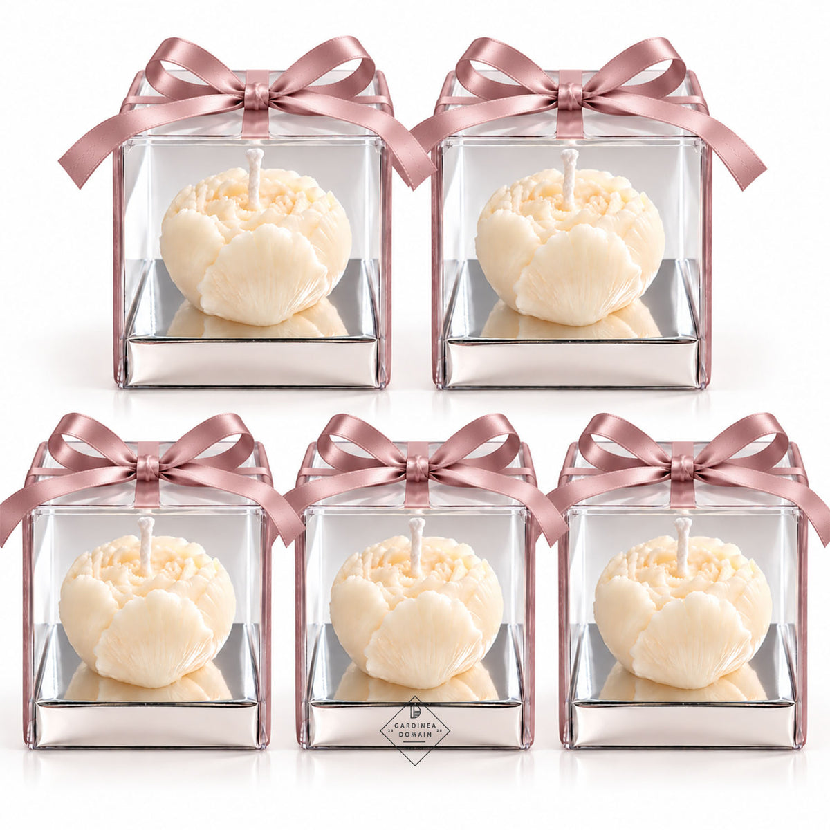 Set 5 marturii pentru botez / nunta bujor albastru deschis Gardinea Domain®, in cutie personalizata cadou, ceara de soia 100% naturala, vegana, Albastru deschis