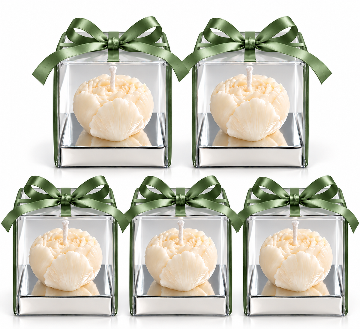 Set 5 marturii pentru botez / nunta bujor albastru deschis Gardinea Domain®, in cutie personalizata cadou, ceara de soia 100% naturala, vegana, Albastru deschis
