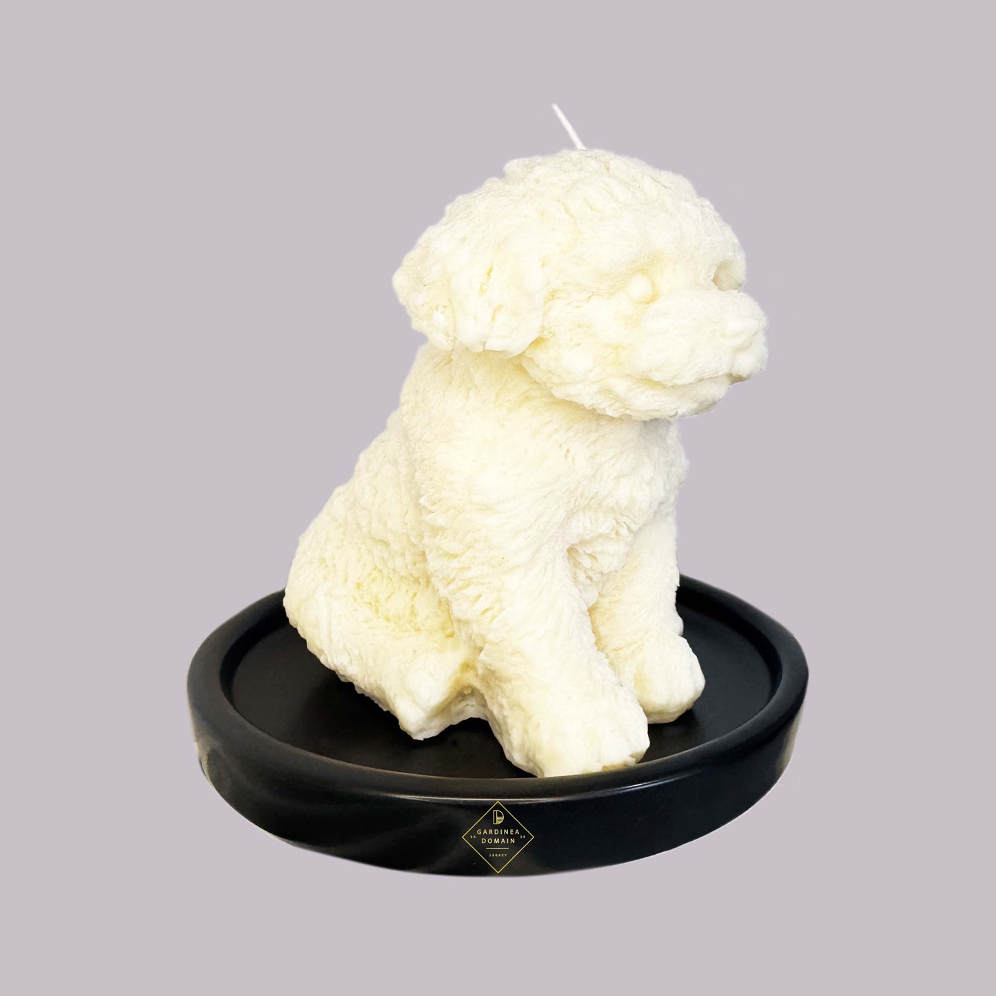 Lumanare de lux catel Bichon maltez Gardinea Domain®, ceara de soia 100% naturala, vegana, Alb inaltime 12.5 CM