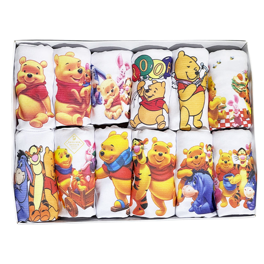 Set 12 Body-uri bebelusi Gardinea Domain® model "Winnie the Pooh si prietenii", 100% Bumbac antialergic, Cadou botez/aniversare, 1-12 luni, Galben