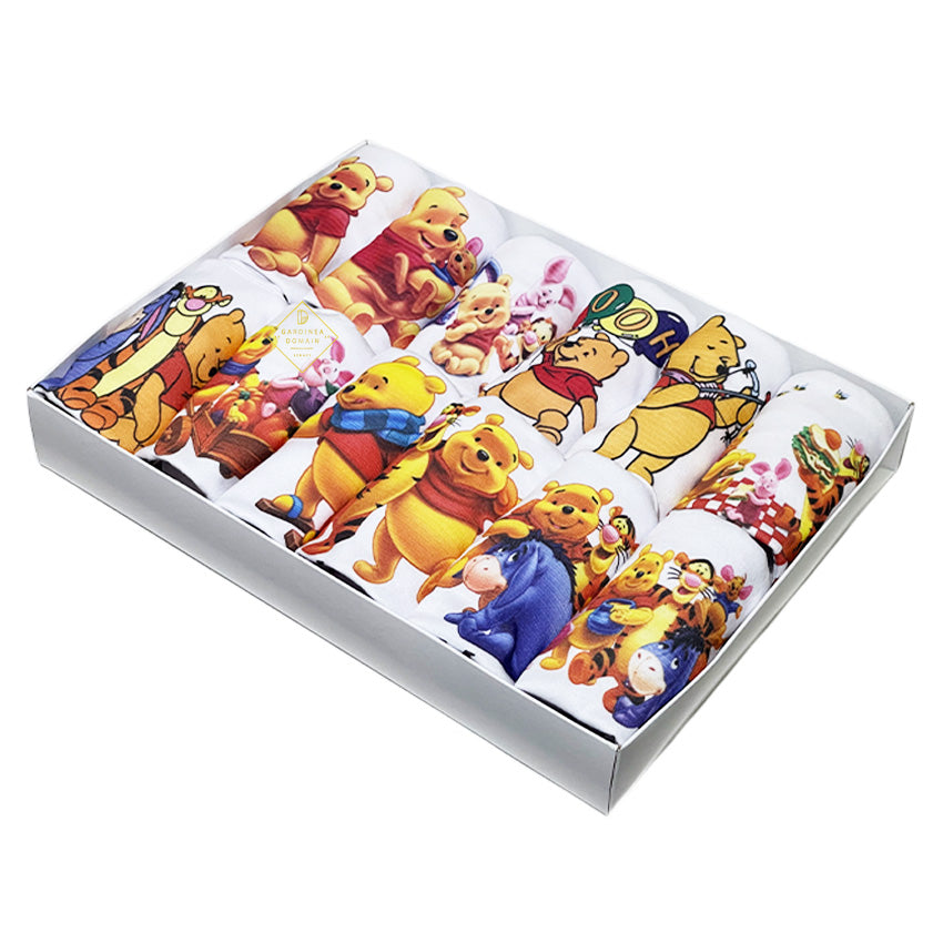 Set 12 Body-uri bebelusi Gardinea Domain® model "Winnie the Pooh si prietenii", 100% Bumbac antialergic, Cadou botez/aniversare, 1-12 luni, Galben