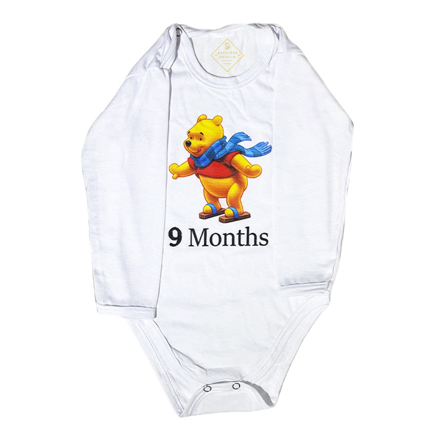 Set 12 Body-uri bebelusi Gardinea Domain® model "Winnie the Pooh si prietenii", 100% Bumbac antialergic, Cadou botez/aniversare, 1-12 luni, Galben