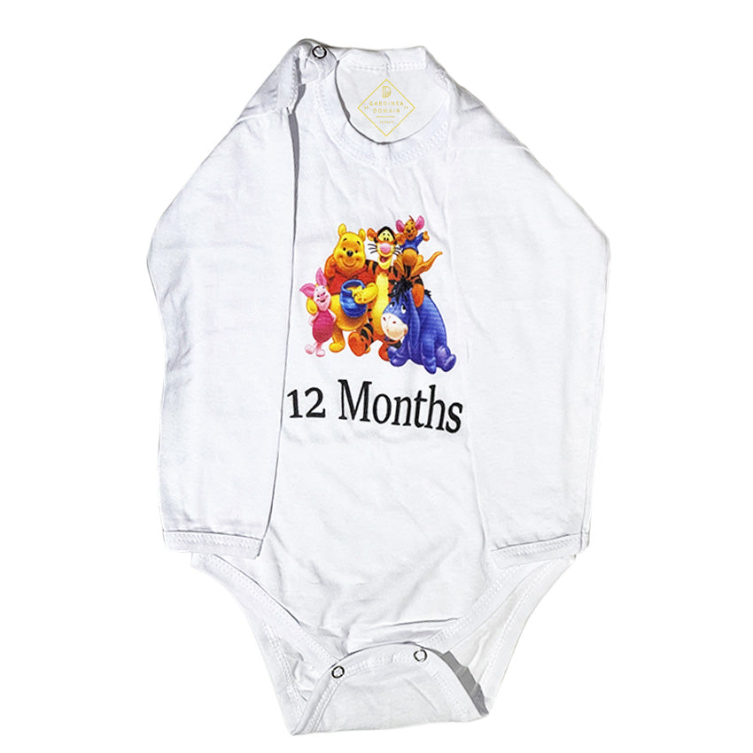 Set 12 Body-uri bebelusi Gardinea Domain® model "Winnie the Pooh si prietenii", 100% Bumbac antialergic, Cadou botez/aniversare, 1-12 luni, Galben