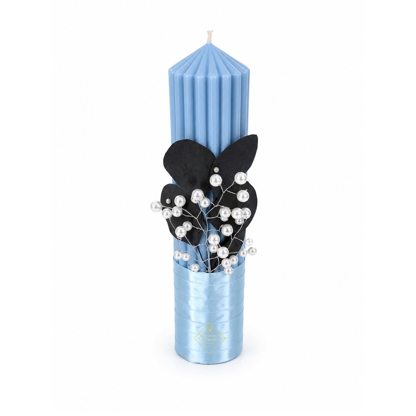 Set trusou botez din bumbac 100% Gardinea Domain® 9 piese, baietel cu lumina in cutie cadou cu lumanare, decor dantela Albastru deschis