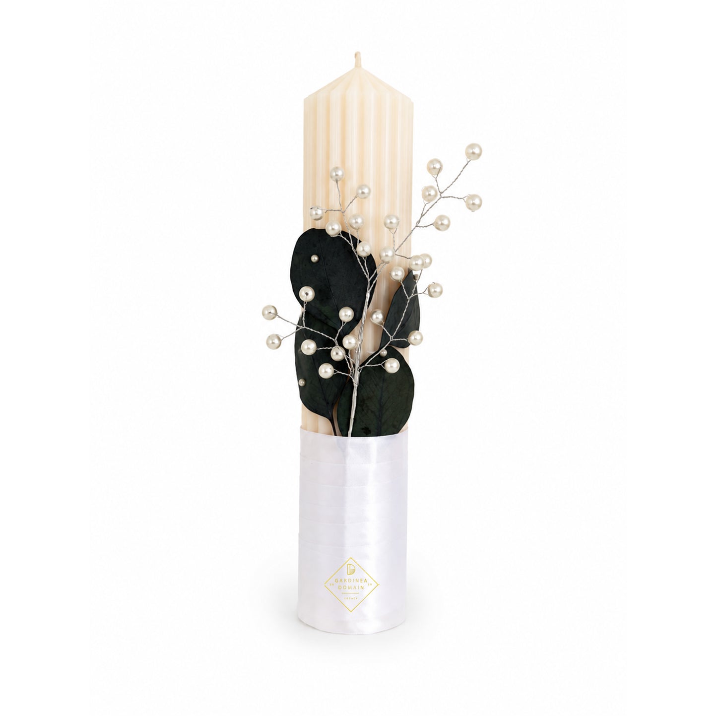 Set trusou botez din bumbac 100% Gardinea Domain® 9 piese, baietel cu lumina in cutie cadou cu lumanare, decor dantela Crem