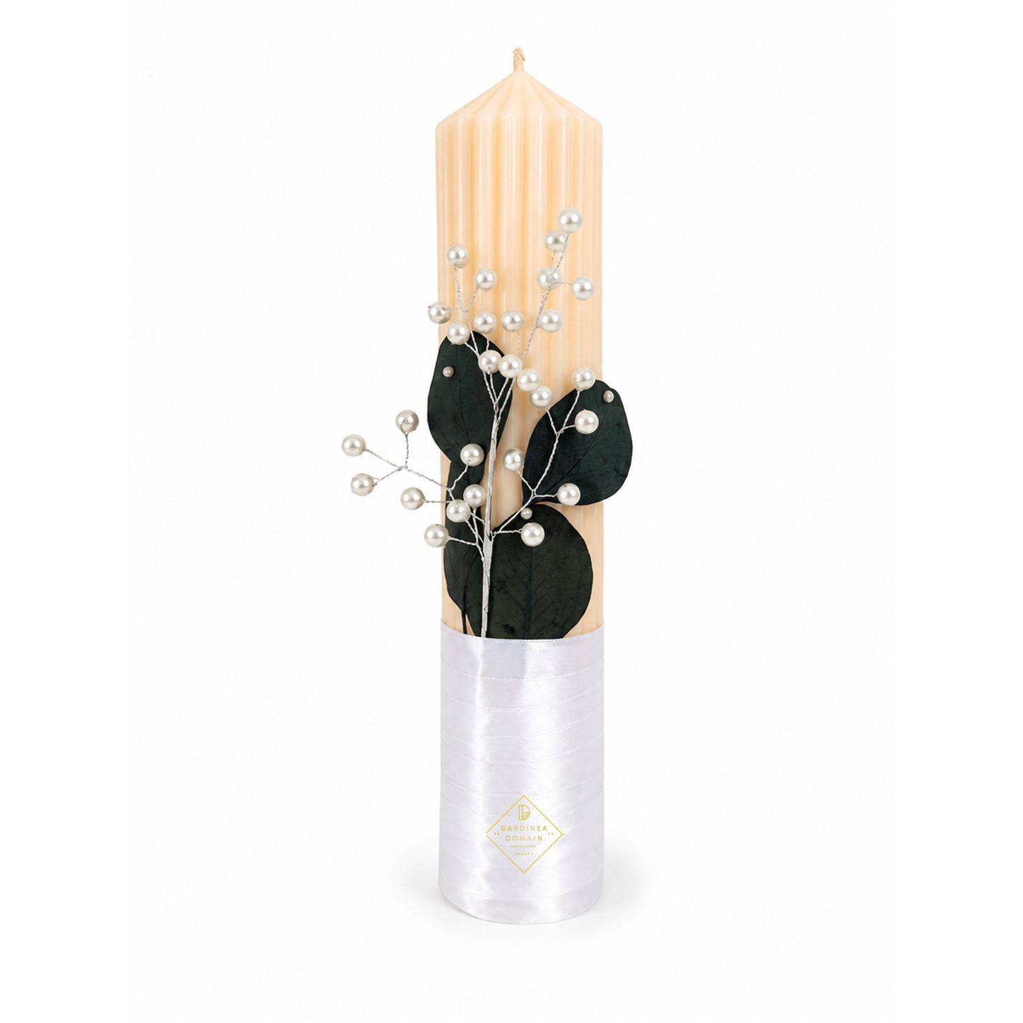 Set trusou botez din bumbac 100% Gardinea Domain® 9 piese, baietel cu lumina in cutie cadou cu lumanare, decor dantela Crem