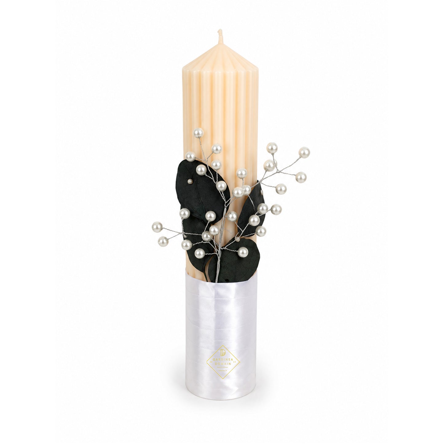 Set trusou botez din bumbac 100% Gardinea Domain® 9 piese, baietel cu lumina in cutie cadou cu lumanare, decor dantela Crem