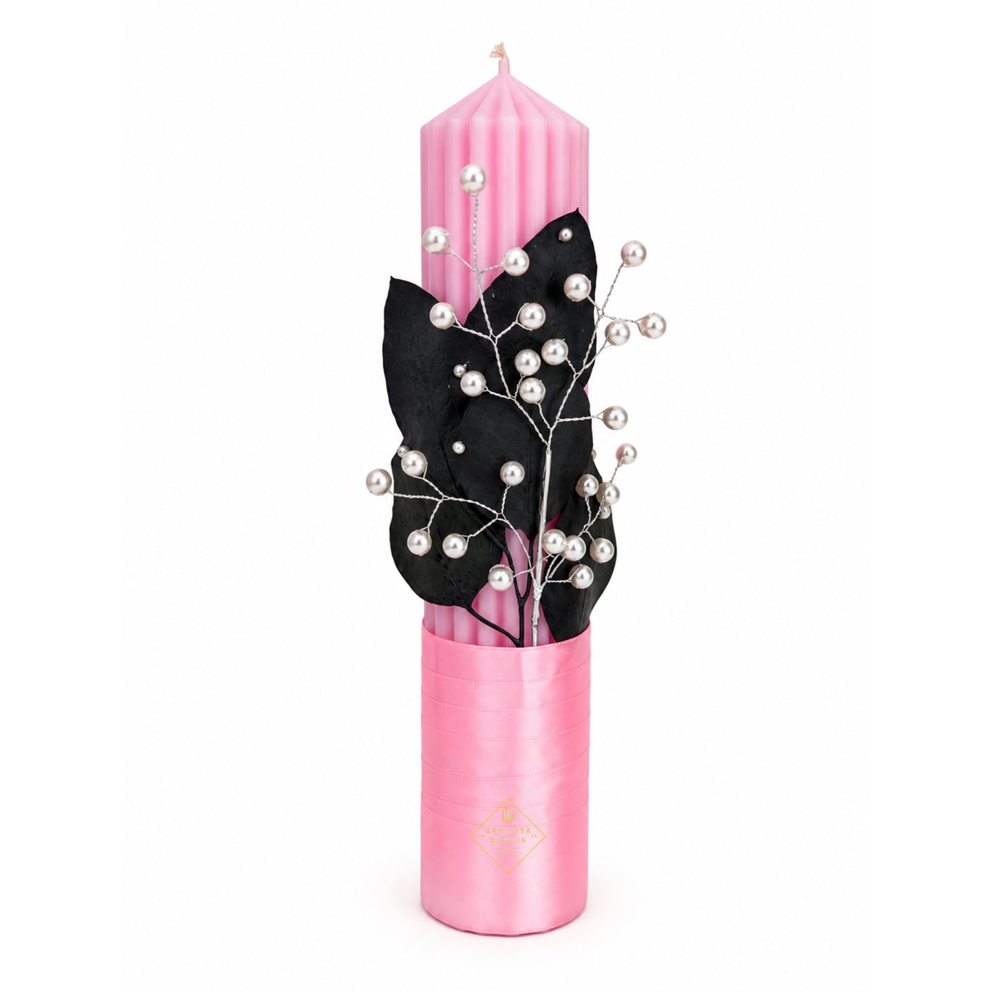 Set trusou botez din bumbac 100% Gardinea Domain® 9 piese, fetita cu lumina in cutie cadou cu lumanare, decor dantela Roz