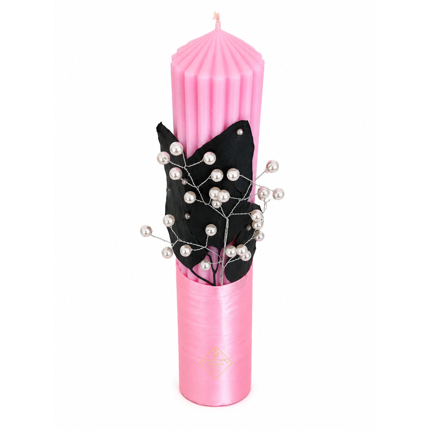 Set trusou botez din bumbac 100% Gardinea Domain® 9 piese, fetita cu lumina in cutie cadou cu lumanare, decor dantela Roz